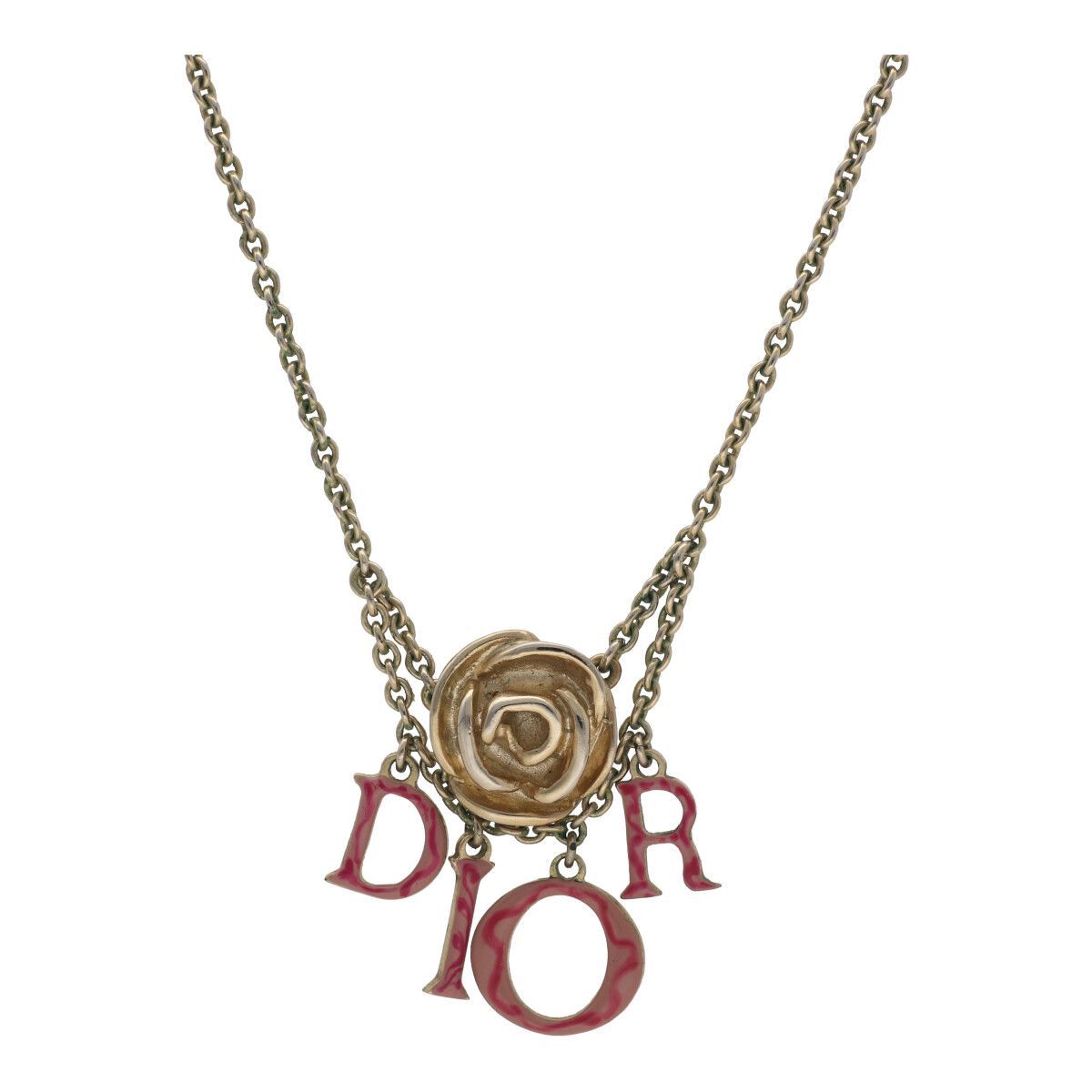 中古】 C.Dior クリスチャンディオール バラモチーフ ロゴネックレス