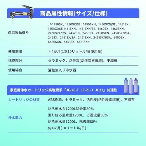 1本セット JOYDEF交換用浄水器カートリッジ(JF-20) 蛇口リッジオールインワン塩素除去カートリ(互換品) (1本セット)