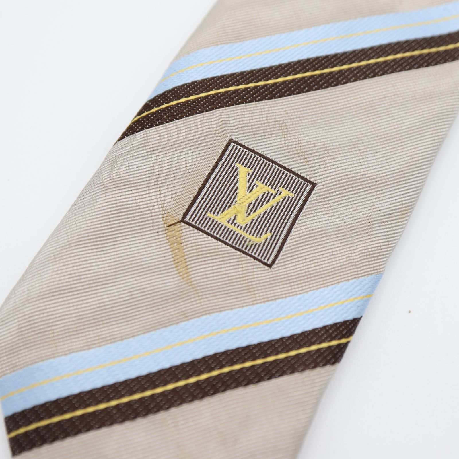 【未使用に近い✨】ルイヴィトン ネクタイ シルバー ロゴ 現行 高級シルク LOUIS VUITTON LV ルイヴィトン ネクタイ シルク100％ ストライプ