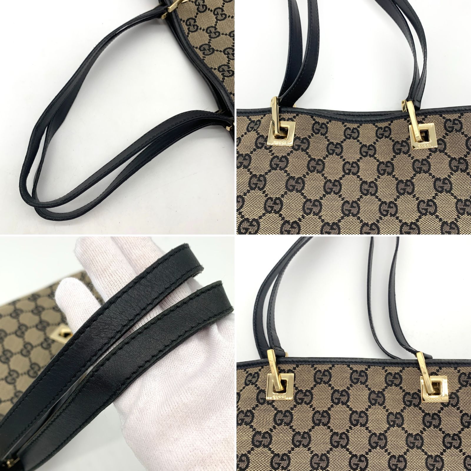 ▽GUCCI/グッチ GGキャンバス トートバッグ 0021098 ブラック ベージュ 