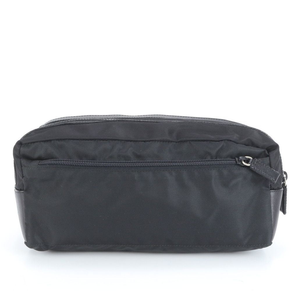 プラダ テスート ナイロン サフィアーノ 三角ロゴ トラベル ポーチ レザー クラッチ バッグ セカンド レディース EEE CU25-4