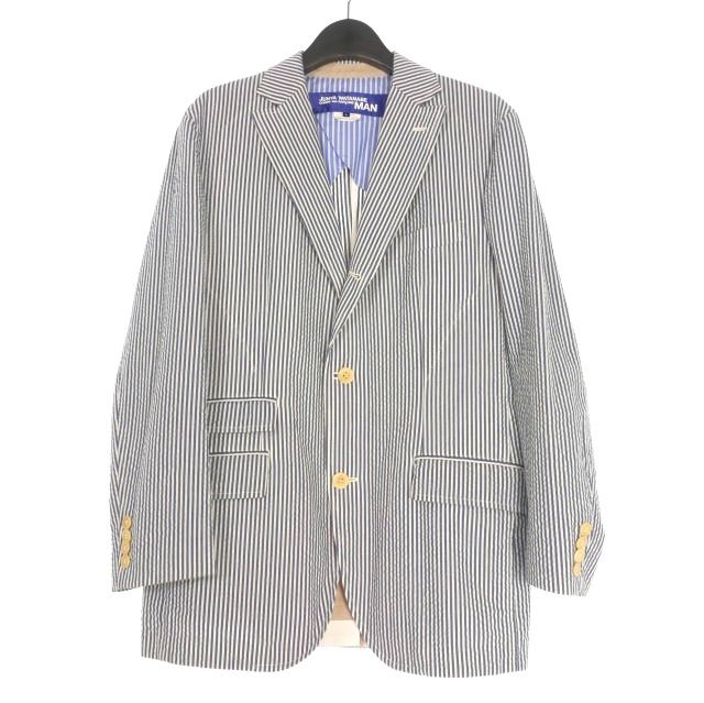 ジュンヤワタナベマン JUNYA WATANABE MAN コムデギャルソン シアサッカー ストライプジャケット ブレザー 長袖 L ブルー|ホワイト WM-J009