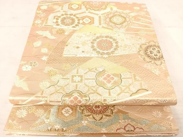 平和屋着物◎六通柄袋帯 唐織 飛鶴花文 金糸 正絹 逸品 AAAV8674yx