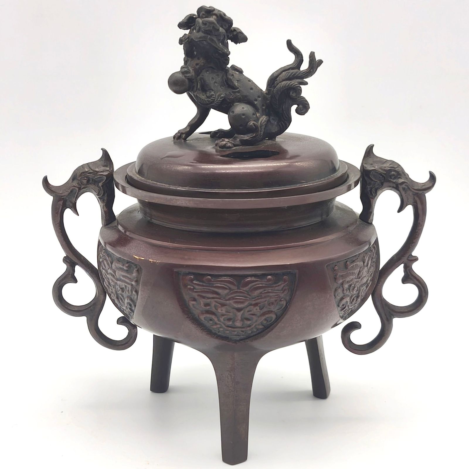 香炉 銅器 大和型 獅子蓋 象耳 No.250917-50 梱包サイズ60