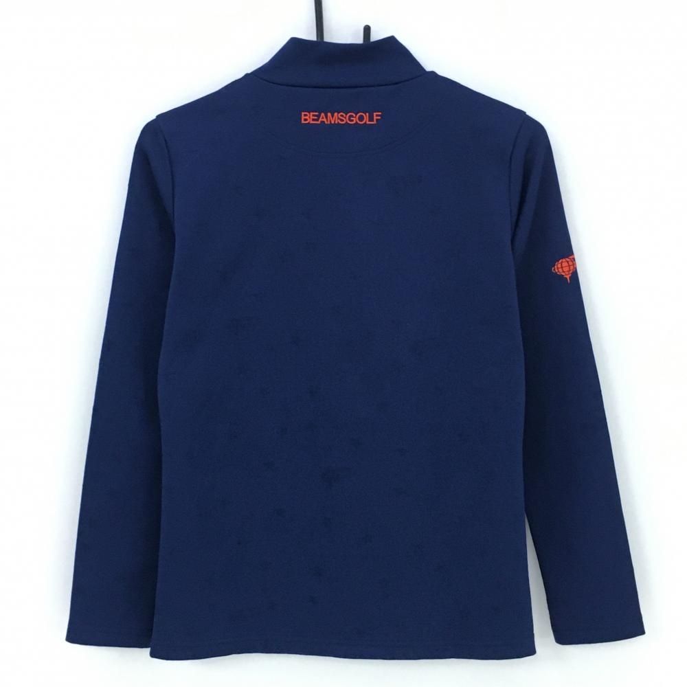 BEAMS GOLF 長袖ハイネックシャツ ブルー 美品】ビームスゴルフ 長袖ハイネックシャツ ネイビー 星柄織生地 ロゴ