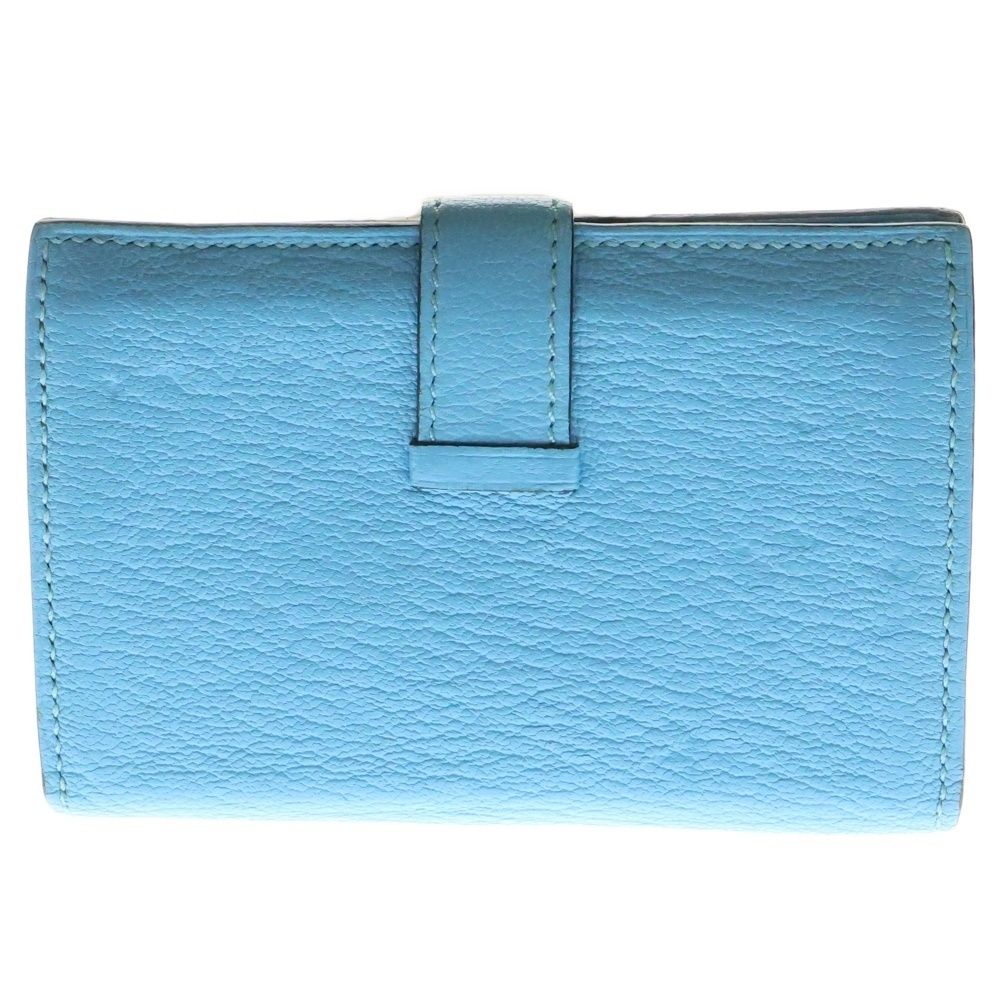 HERMES エルメス ベアン カードホルダー シェーブル カードケース シルバー金具 C刻印 ブルー