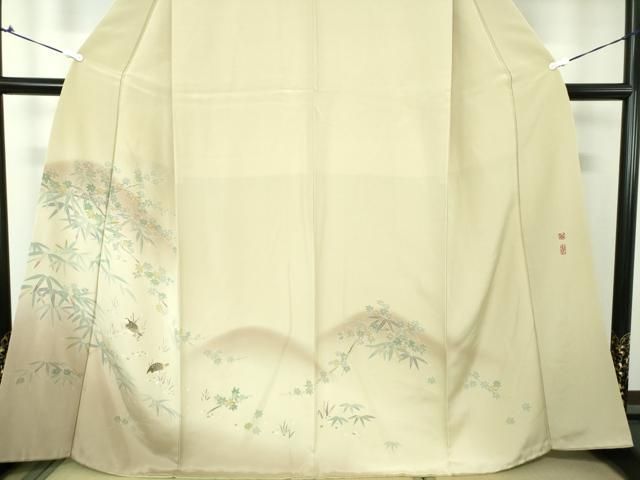 平和屋着物○京加賀友禅 百貫達雄 訪問着 鶉 笹楓文 暈し染め 正絹