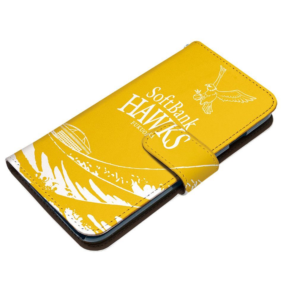 Softbank HAWKS 正規品 AQUOS wish4 SH-52E ケース 手帳型 スマホケース [デザイン:6.和波ホークス(ye)/マグネットハンドあり] 福岡 ソフトバンク ホークス パターン グッズ