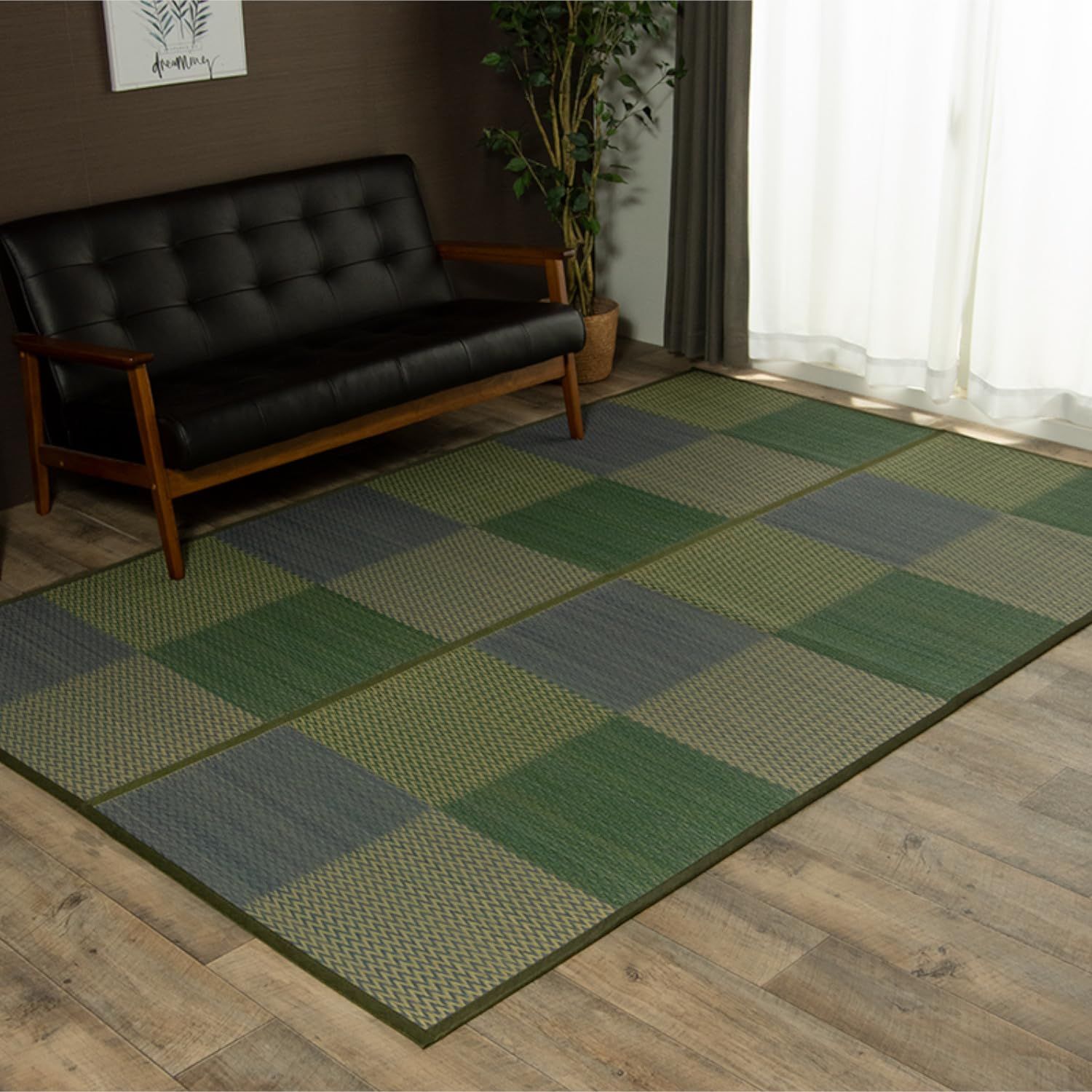 イケヒコ い草 自然素材 ラグ カーペット 花ござ 裏張りあり 正方形 単品 DXピーア ブルー 約261×261cm 江戸間4.5畳 中国製 抗菌 防臭 ヒバ加工 汚れにくい 裏面不織布 ずれにくい 洗濯不可 市松柄 和モダン アジアンテイスト シンプル お