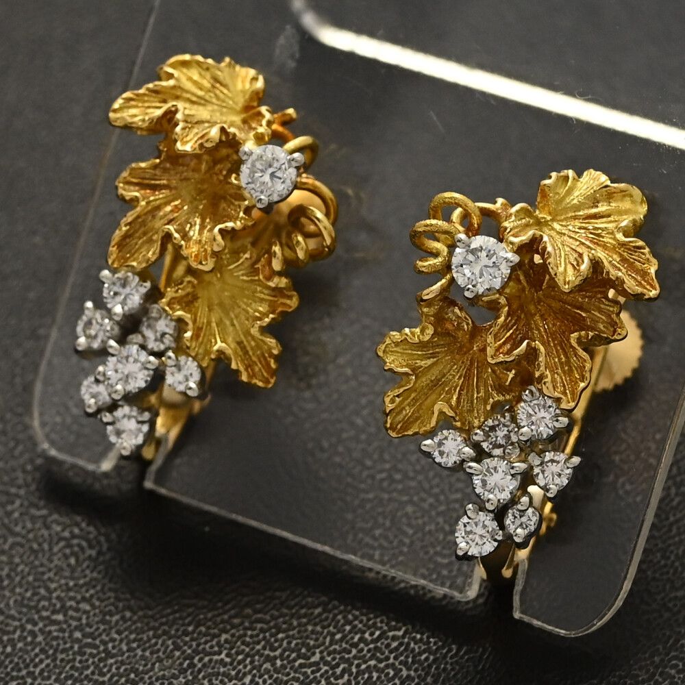 0.22ct 0.46ct Koji Iwakura 岩倉康二 葡萄モチーフ･葉っぱ･ダイヤモンドイヤリング コンビ-Kメイン-11.1g ゴールド×プラチナ ♀ N レディース 589765