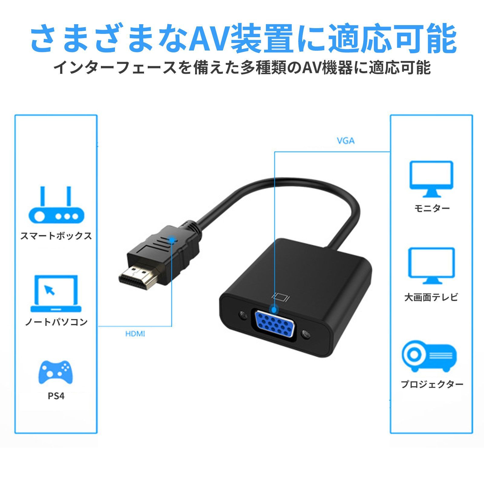 HDMI → VGA 変換アダプタ 変換ケーブル HDMI → VGA (D-Sub 15pin) 変換アダプタ HD パソコン TV コンバータ（ブラック）