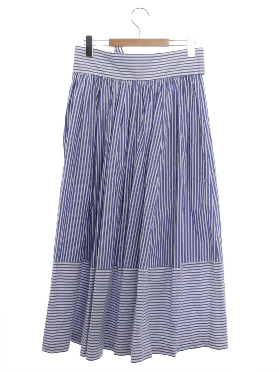 ブルックスブラザーズ コットン ストライプ ボウウエストベルト 100219438 マキシスカート 2 ブルー ホワイト ITQXLEJY18ZG