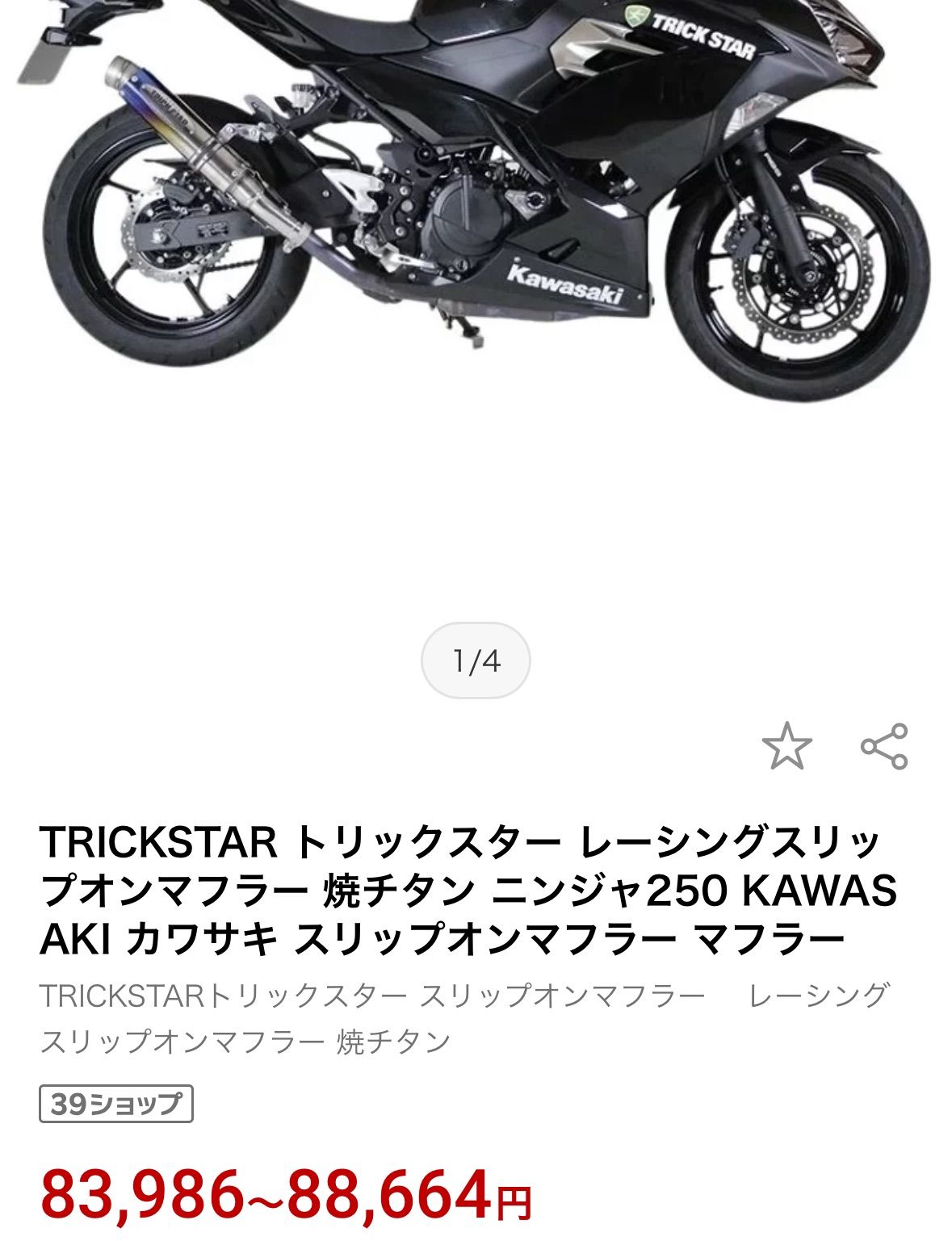 ninja250r トリックスター マフラー トリックスターイカヅチ スリップ