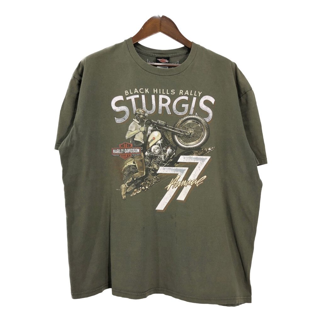 HARLEY DAVIDSON ハーレーダビッドソン モーターサイクル Ｔシャツ オリーブ メンズ 2XL 古着 U1666