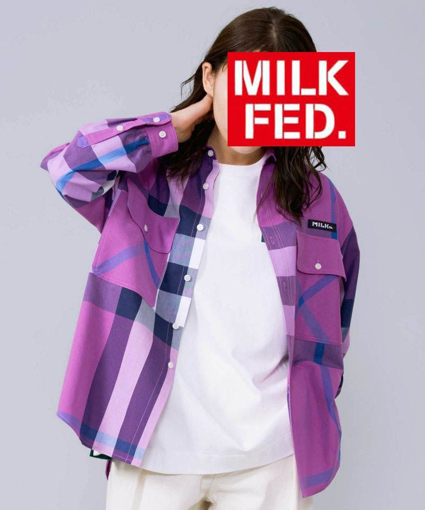 シャツ ブラウス ミルクフェド レディース 長袖 MILKFED BACK LOGO PLAID SHIRT 103231014009 ベージュ 紫 MILKFED. シャツ ブラウス ミルクフェド レディース 長袖