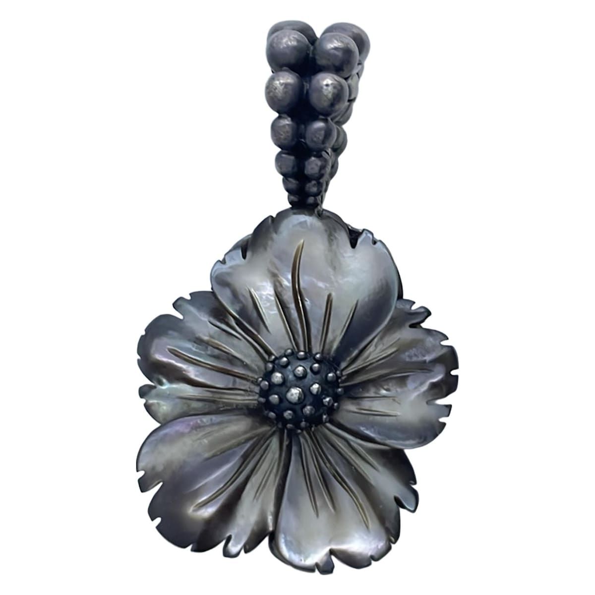 STEPHEN DWECK スティーブンデュエック ペンダントトップ - シルバー×シェルブラウン フラワー 花