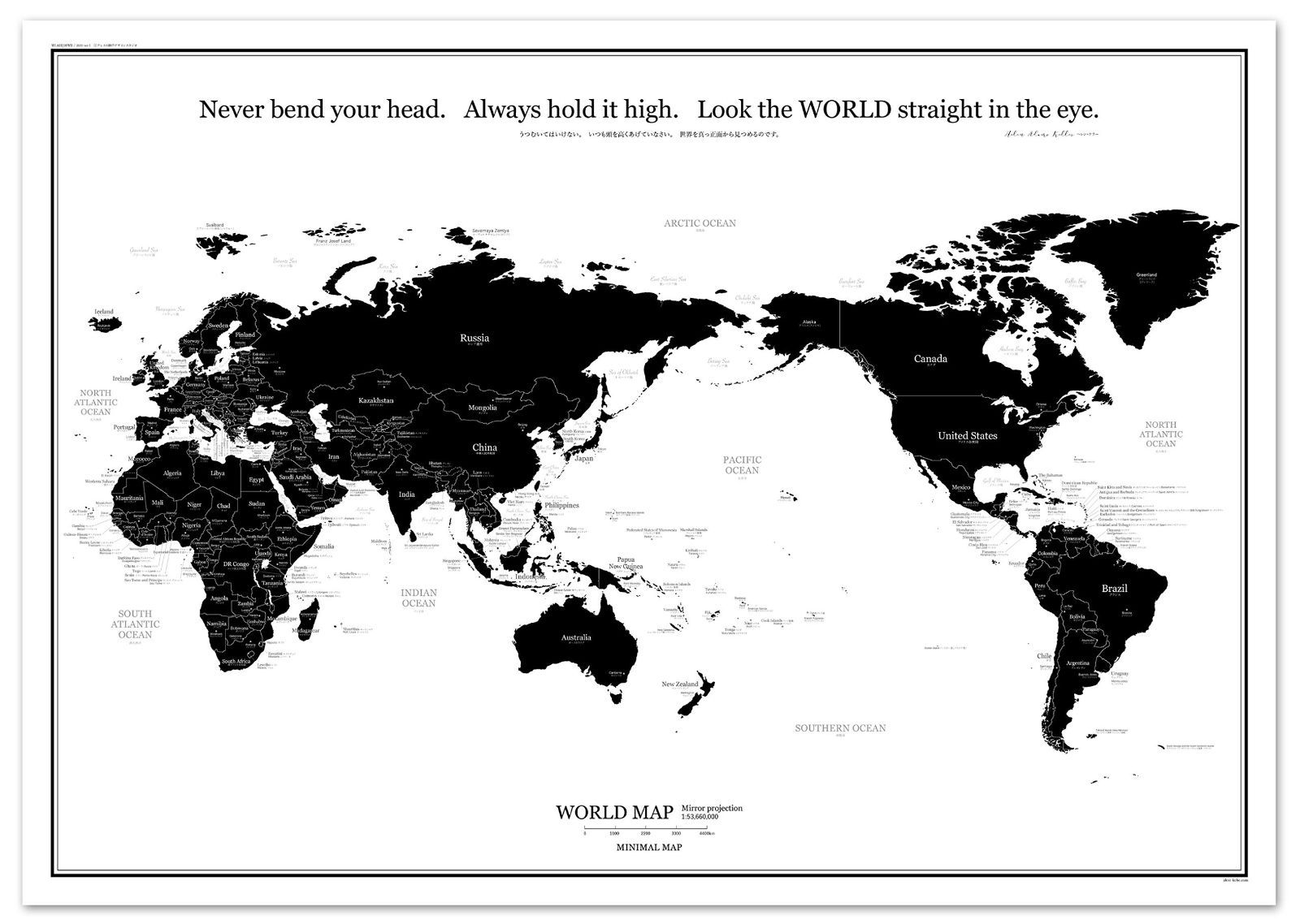 A1 ミニマルマップ 世界地図 シンプル で おしゃれ な インテリア ワールド マップ (A1， ブラック)
