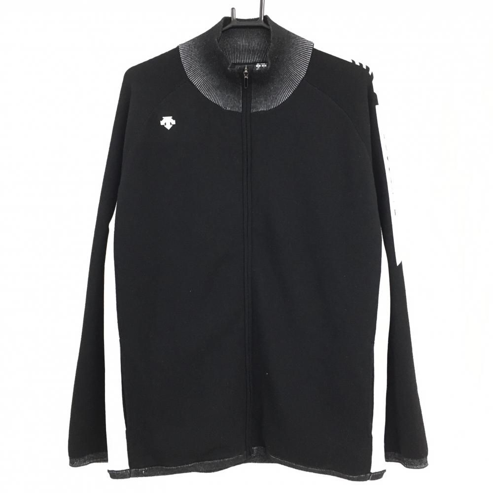 デサントゴルフ ニットジャケット 黒×白 裏地付き 袖ロゴ 中田英寿