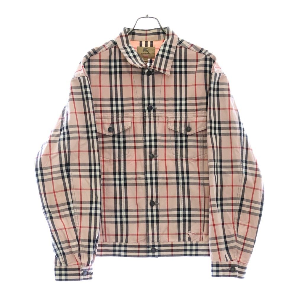 SUPREME シュプリーム 22SS ×Burberry DENIM TRUCKER JACKET ×バーバリー チェック柄 デニムジャケット ピンク