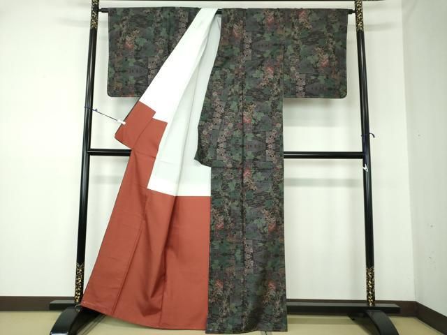 平和屋着物○本場大島紬 9マルキ 短冊流水花文 正絹 逸品 未使用  