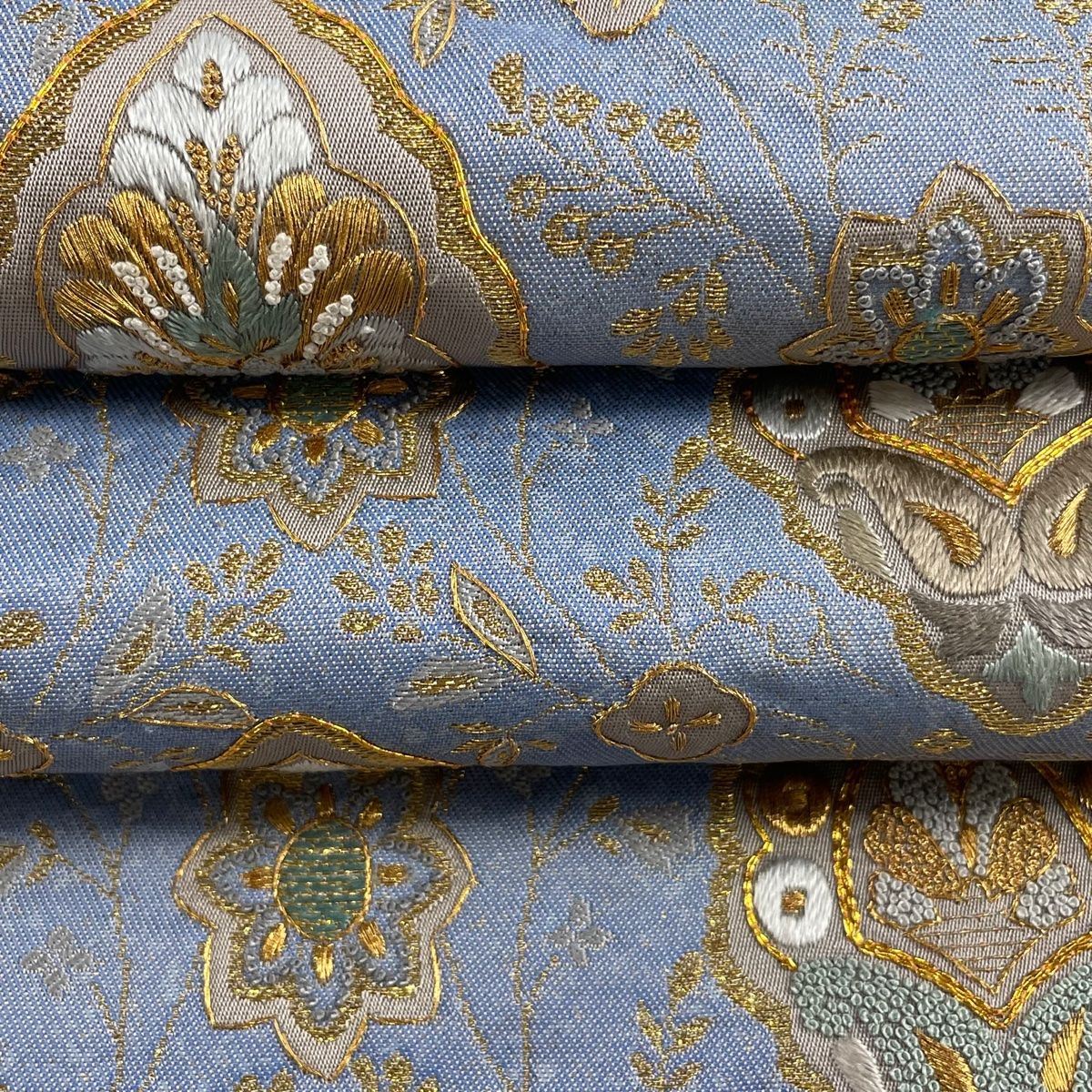 未着用 伝統工芸士 足利忠義 モール 花模様 金糸 袋帯 着物 帯 013a p