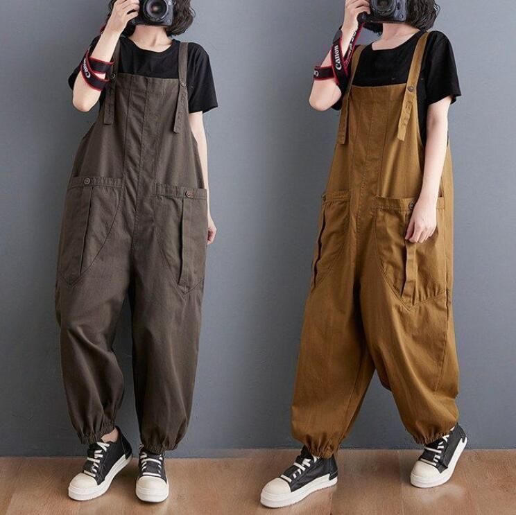 サロペット オーバーオール レディース サロペットパンツ オールインワン ビッグシルエット ロング丈 パンツ ボトムス 絞り裾 無地 作業着 仕事着 作業服 薄手 マタニティ カジュアル ファ