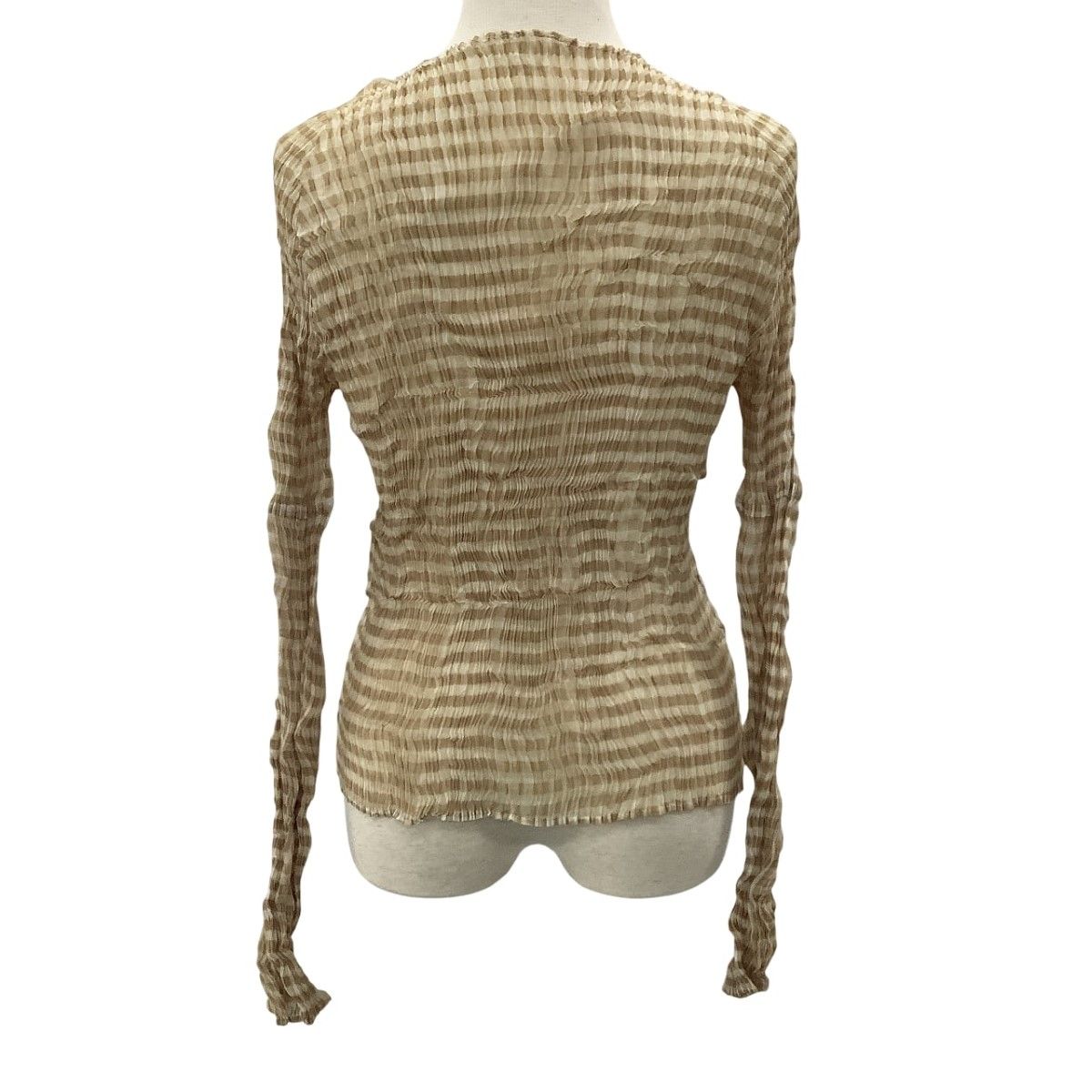  ISSEY MIYAKE イッセイミヤケ 波プリーツ SIZE M チェック ベージュ 長袖 Tシャツ カットソー