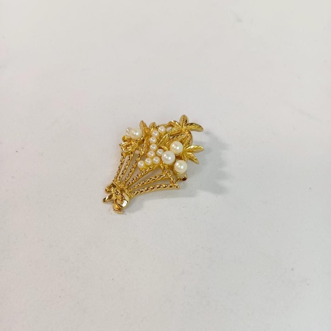 Christian Dior GP×フェイクパール ブローチ ゴールド 花かご