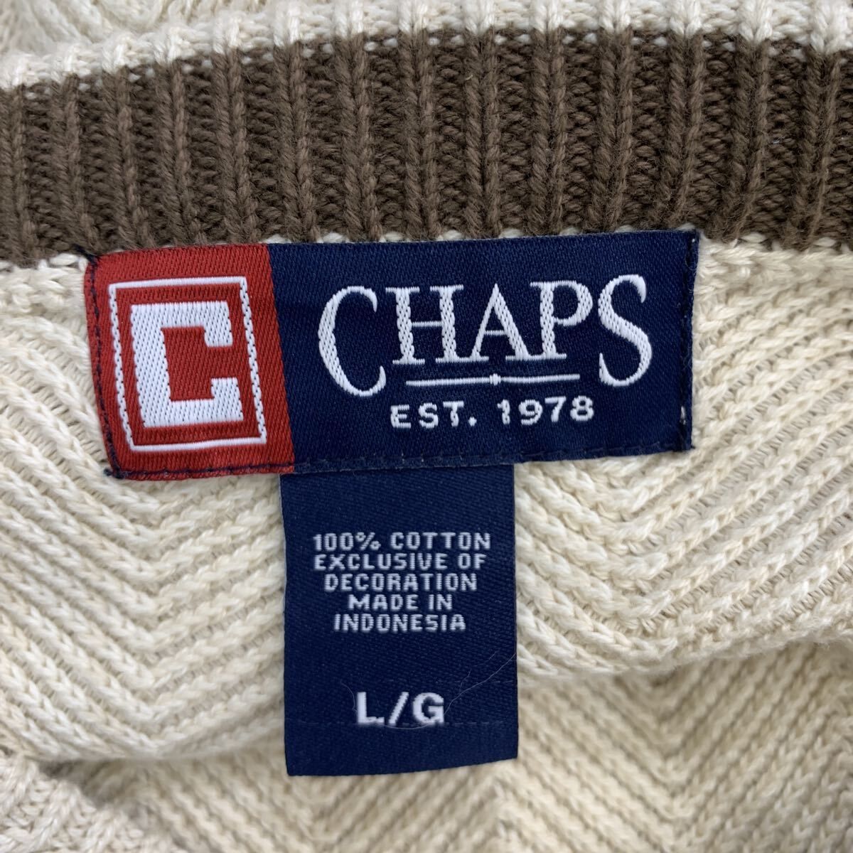 CHAPS コットンニット セーター L アイボリー チャップス プルオーバー 