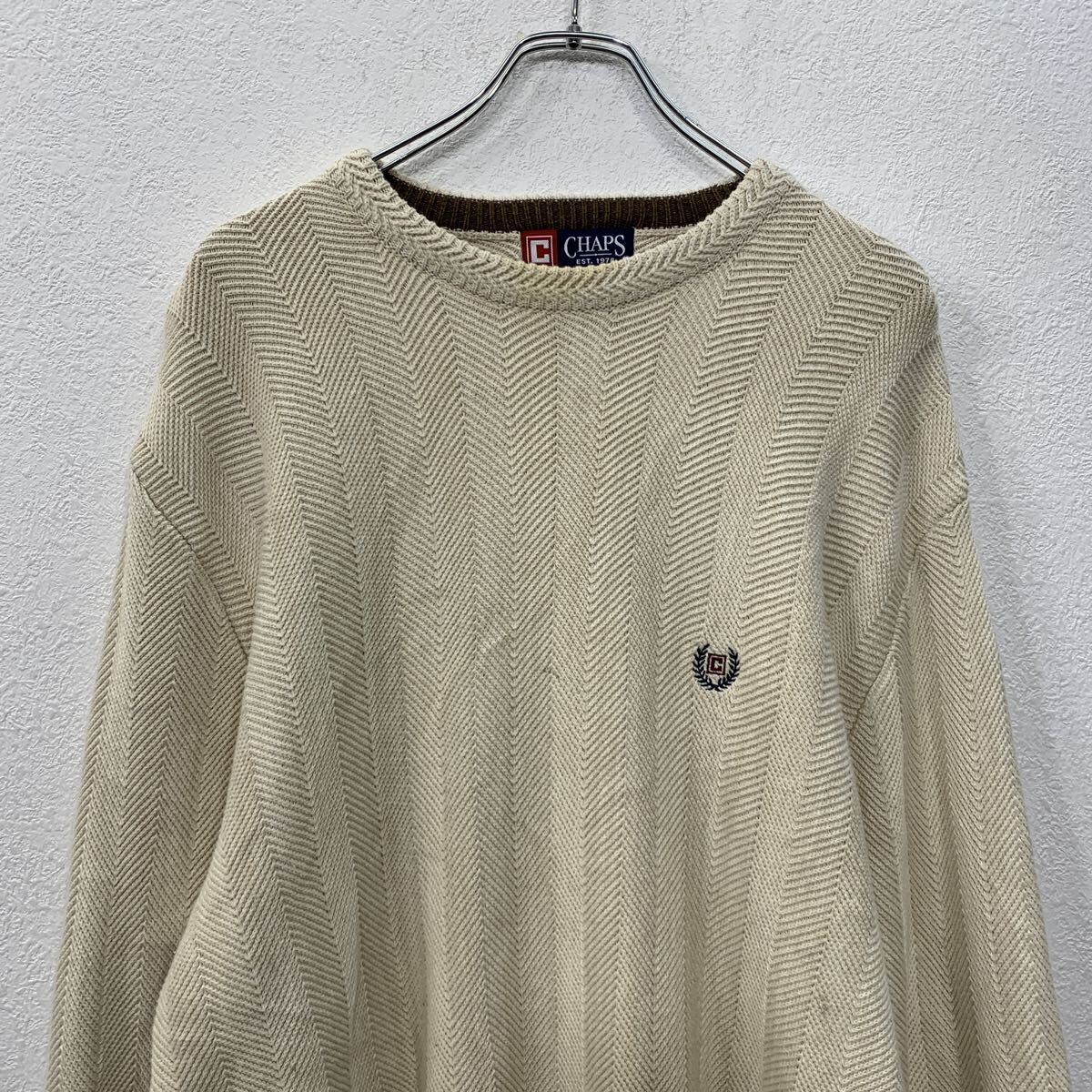 CHAPS コットンニット セーター L アイボリー チャップス プルオーバー 