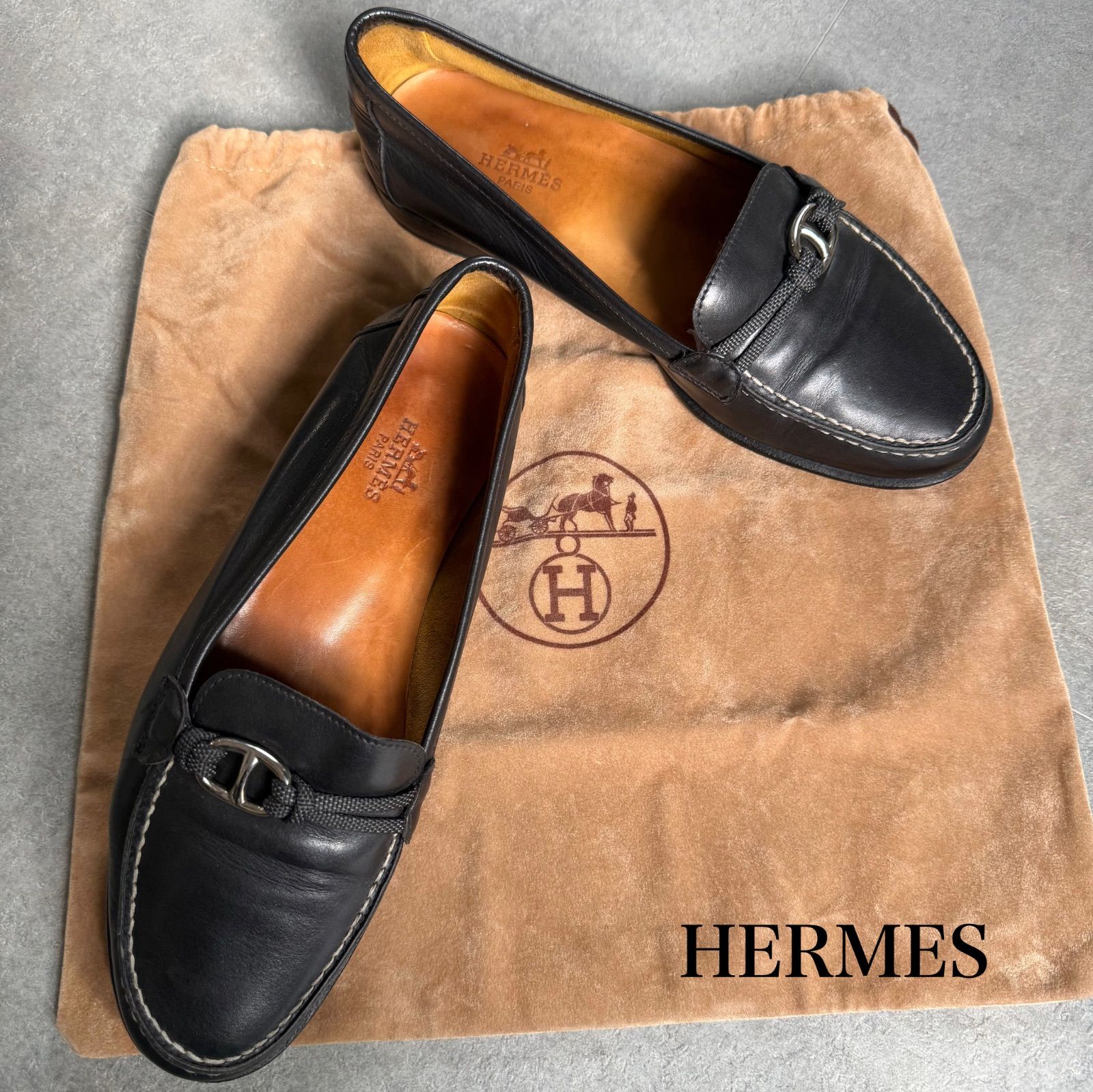 HERMES エルメスシェーヌダンクルデザインレザーローファー