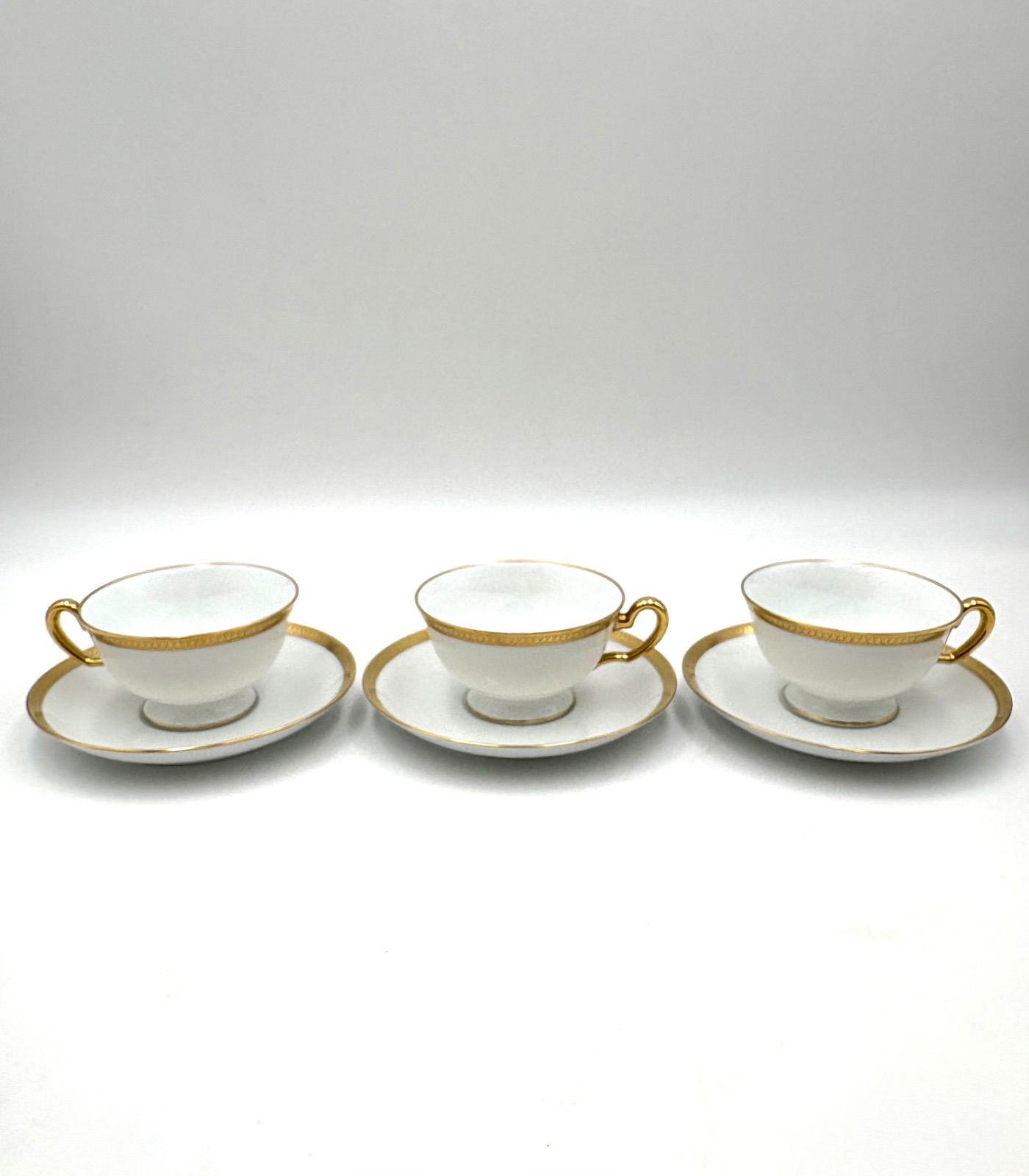 大倉陶園 OKURA 片葉金蝕 ホワイト ゴールド ゴールドライン 金彩 カップ＆ソーサー 5客セット