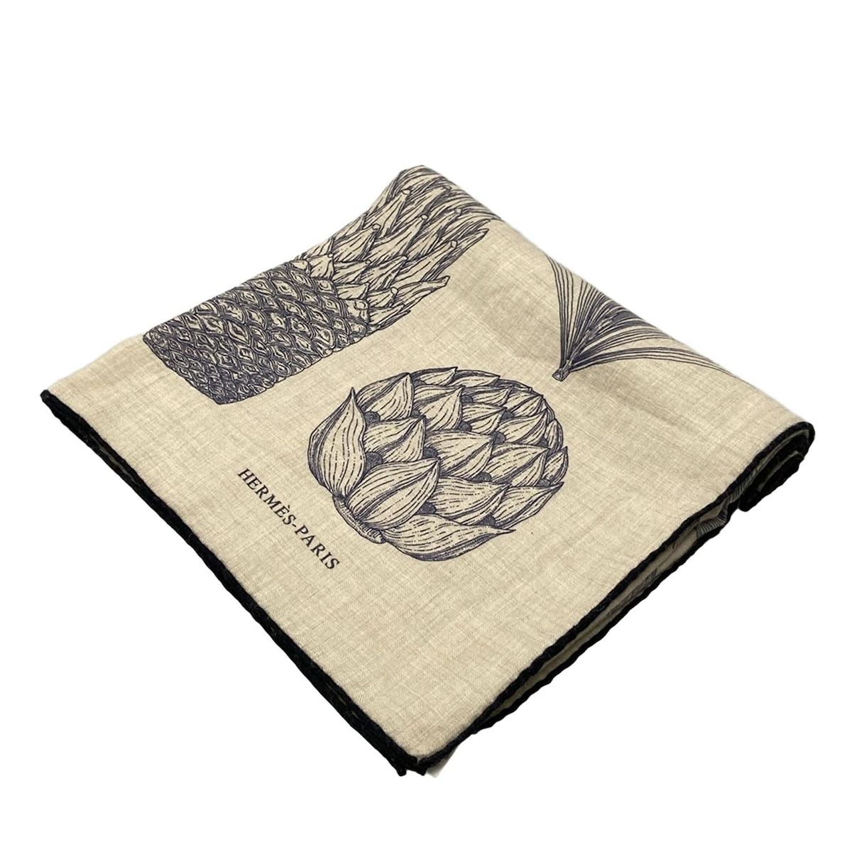 HERMES エルメス ストール ショール カレジェアン ショール カレ140 グレーベージュ×ブルー×ネイビー INDEX PALMARUM カシミヤ シルク