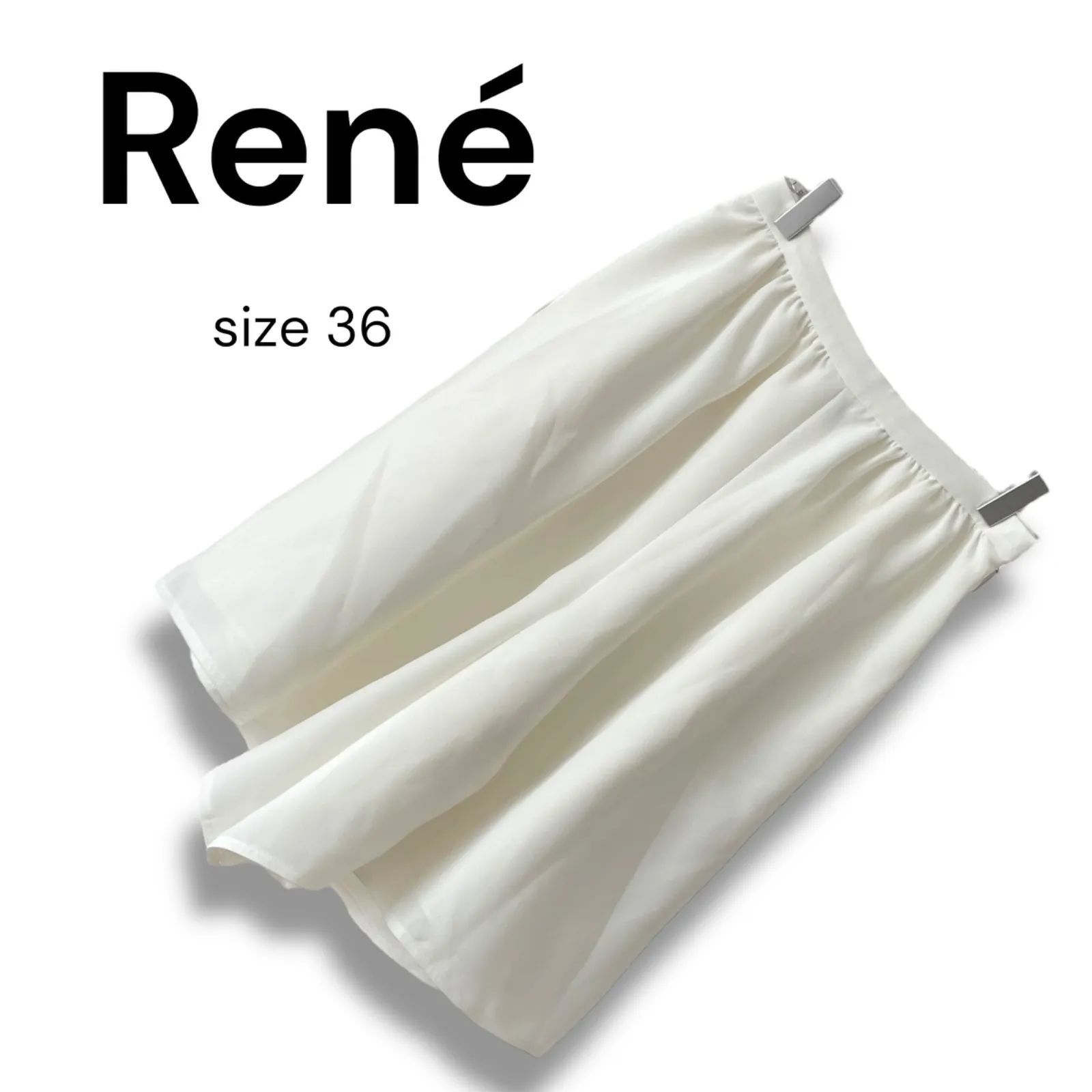 René ルネ ホワイト フレアスカート Rene ルネ レディースフレアスカート シンプル キュプラ 無地 白