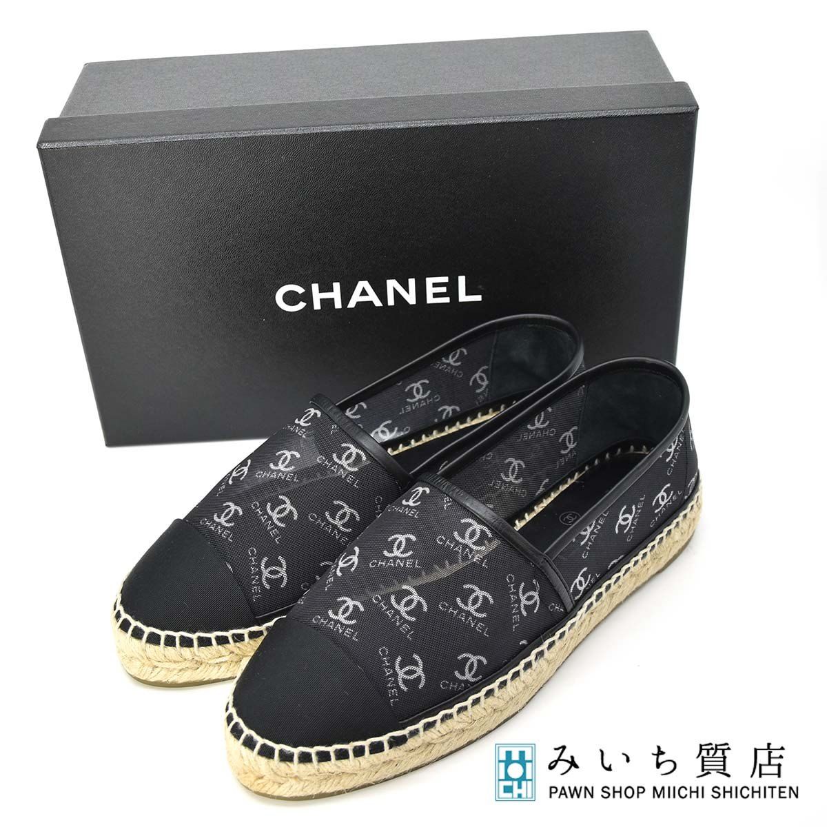 美品 シャネル エスパドリーユ ココマーク フラットシューズ メッシュ 