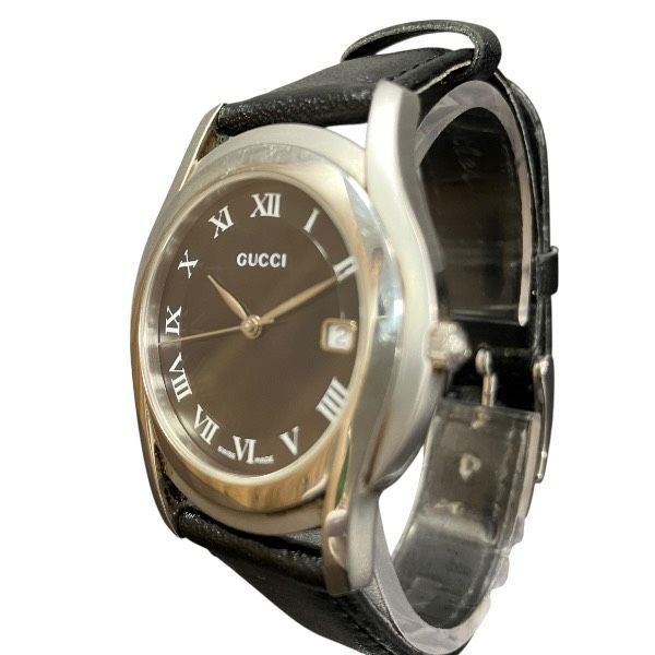 グッチ GUCCI 5500 M クォーツ ブラック文字盤 デイト レザー 時計 腕時計 メンズ