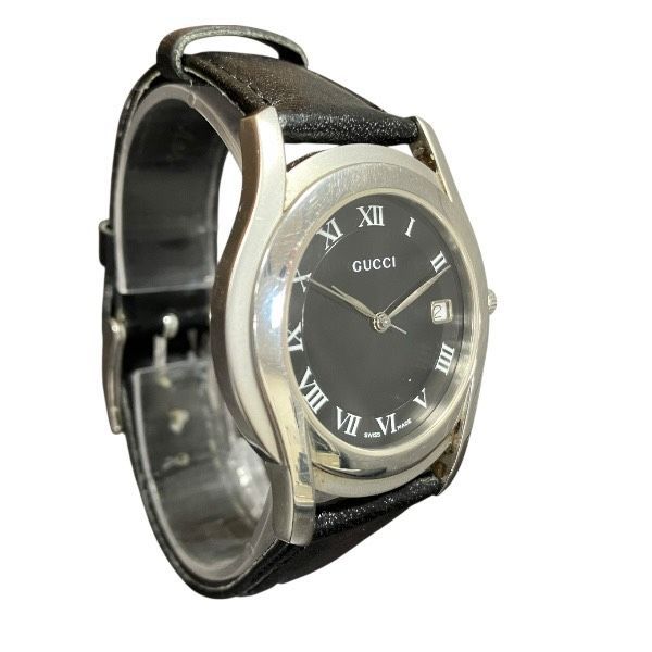  グッチ GUCCI 5500 M クォーツ ブラック文字盤 デイト レザー 時計 腕時計 メンズ その他 その他