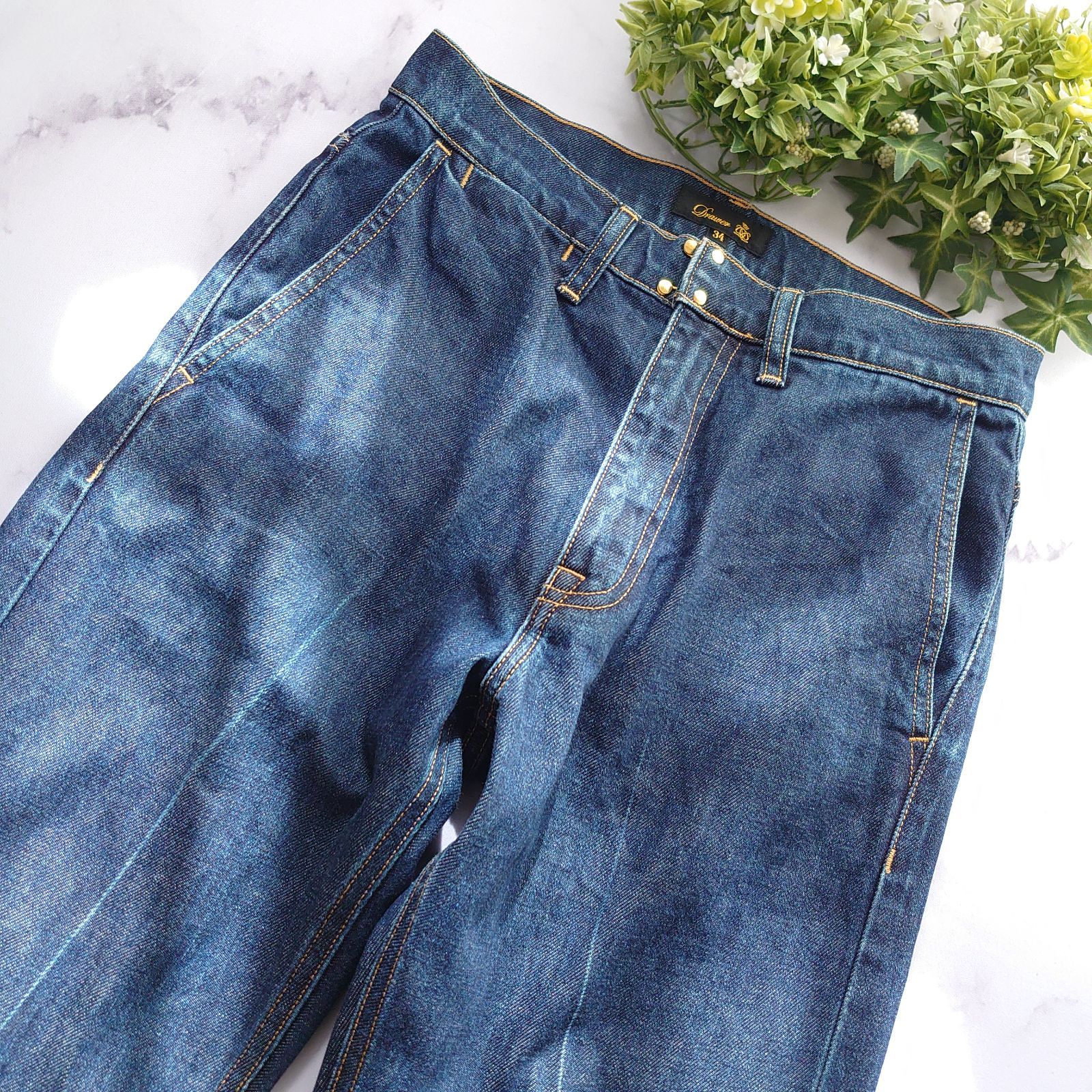 近年 定価4.6万 ドゥロワー ロゴ刺繍 デニムパンツ カットオフ 34