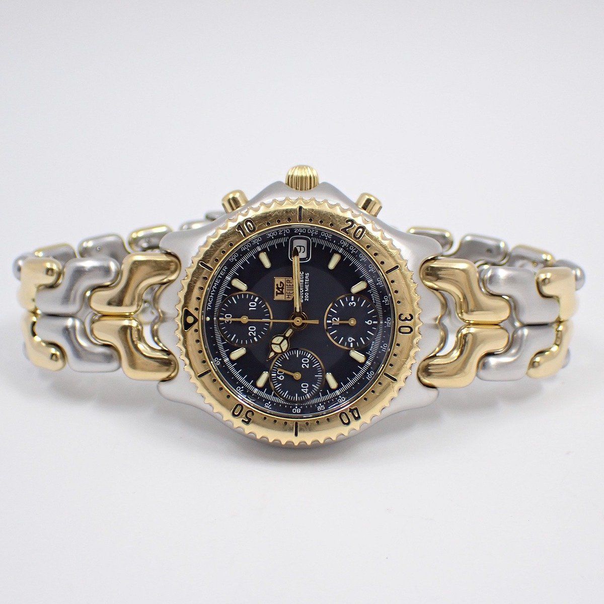 タグホイヤー S el クロノグラフ 自動巻き メンズ 腕時計 コンビ 黒文字盤 SSベルト CG 2121