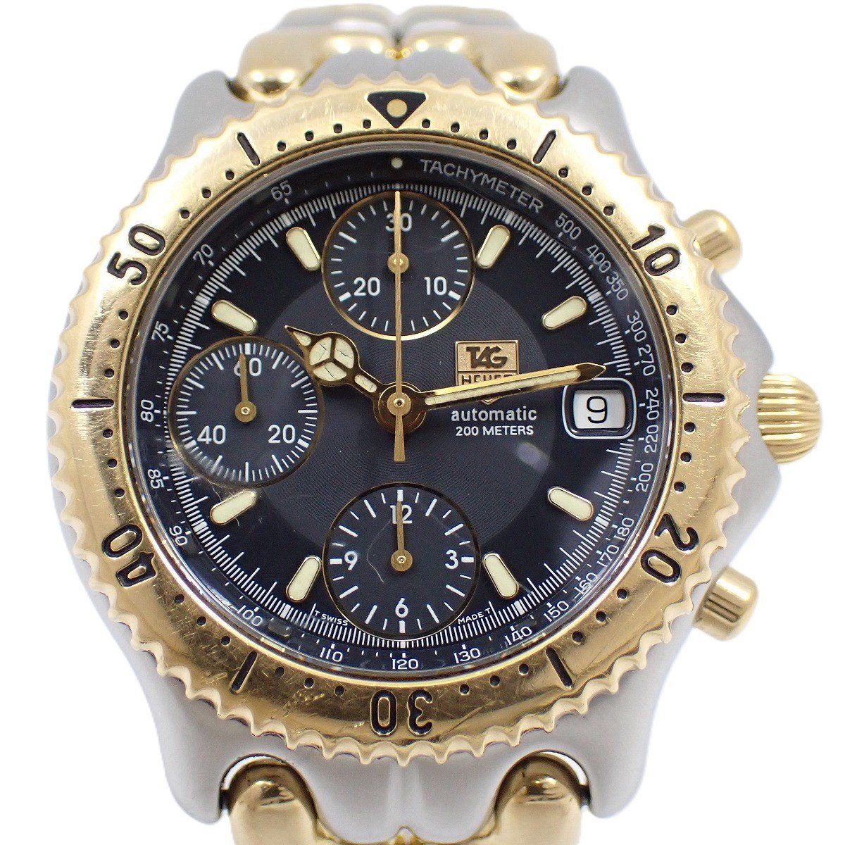 タグホイヤー S el クロノグラフ 自動巻き メンズ 腕時計 コンビ 黒文字盤 純正SSベルト CG2121 いおき質店