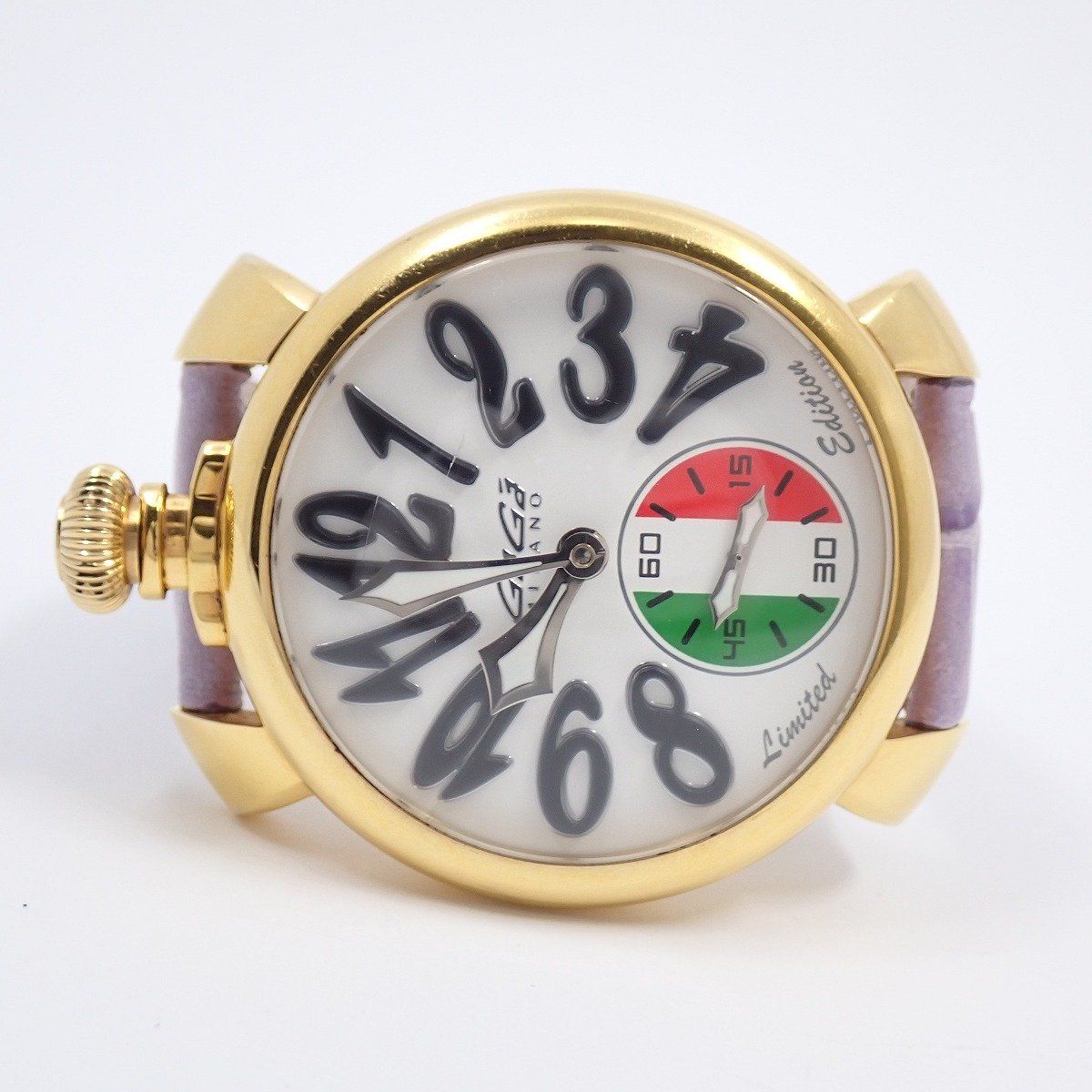 ガガミラノ マニュアーレ48 299本 モデル 手巻き メンズ 腕時計 白文字盤 革ベルト 5010 LE IT