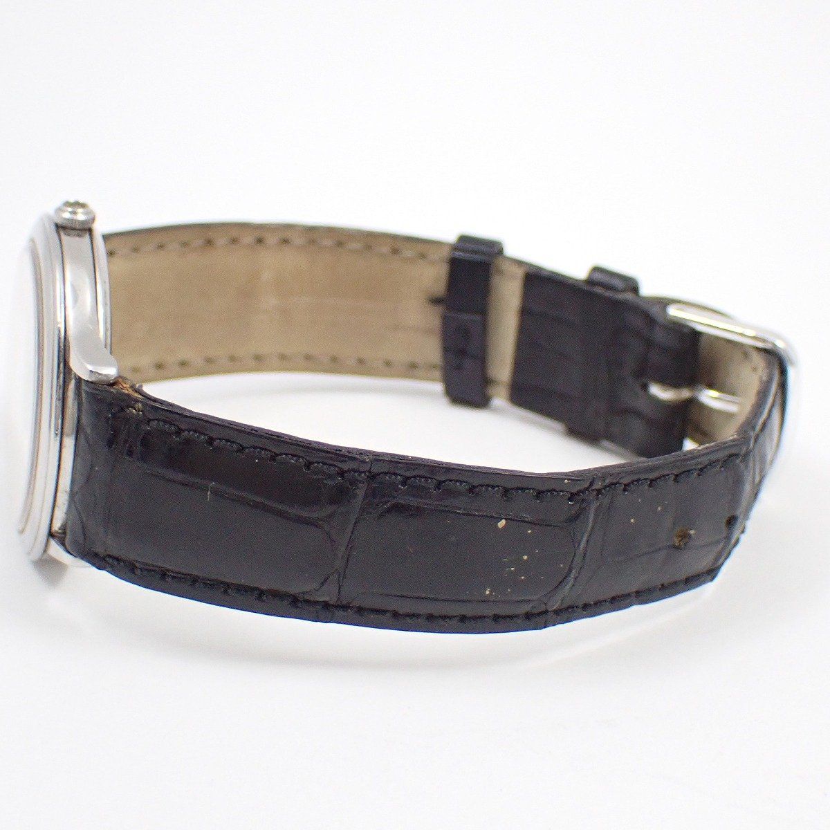  品 SEIKO グランドセイコー GS クォーツ メンズ 腕時計 シルバー文字盤 社外革ベルト 9581 7000 腕時計(クォーツ) 腕時計(アナログ)