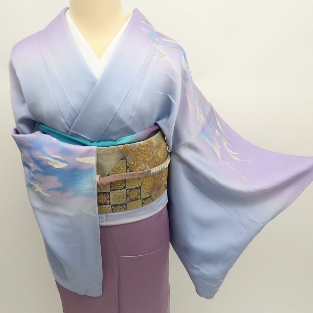 ✾まめ藤✾m2322 正絹 単衣 千地泰弘落款 居敷当て付 手縫い仕立て 訪問着