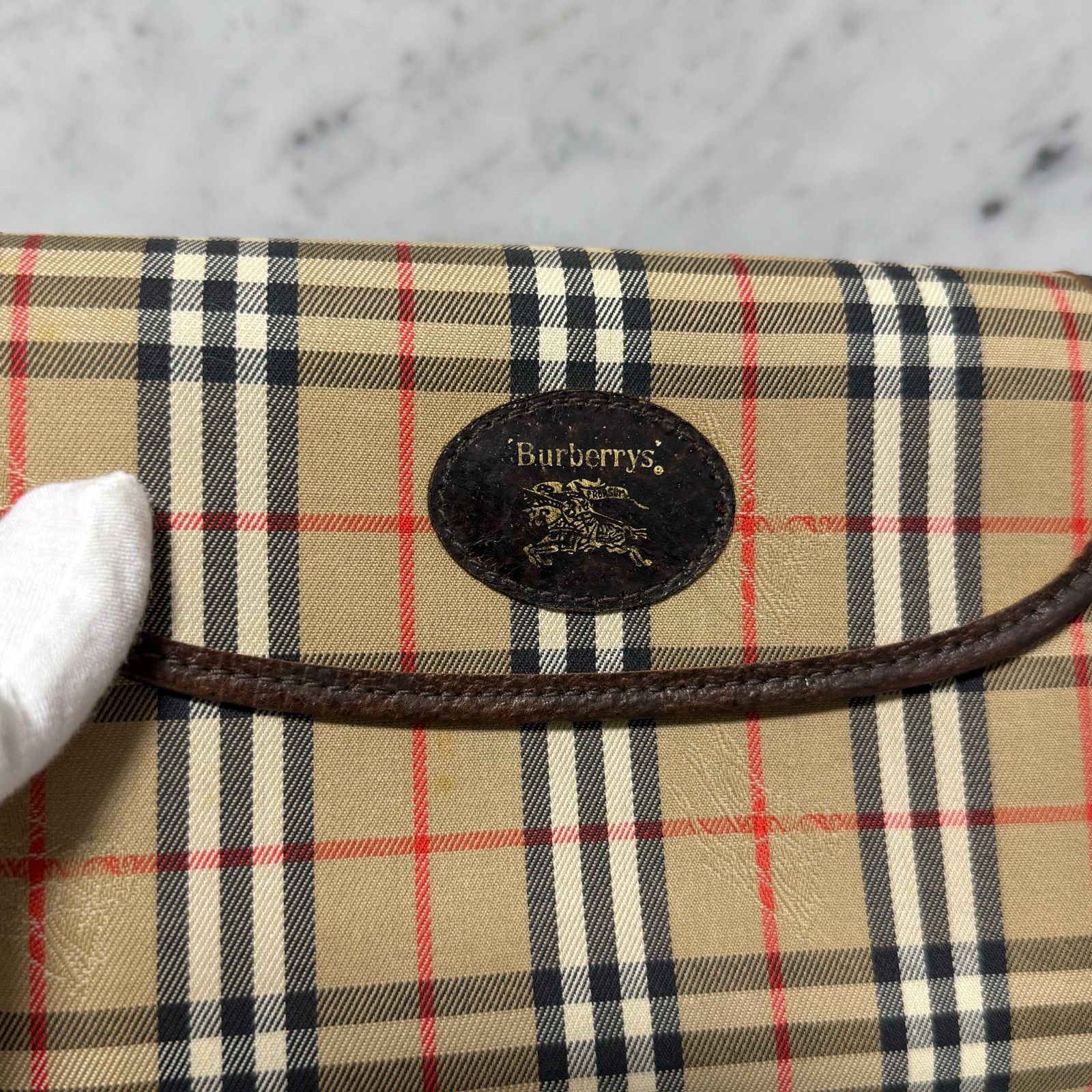 90s BURBERRY バーバリー ポーチ ミニセカンドバッグ ノバチェックシャドーホース ロゴ