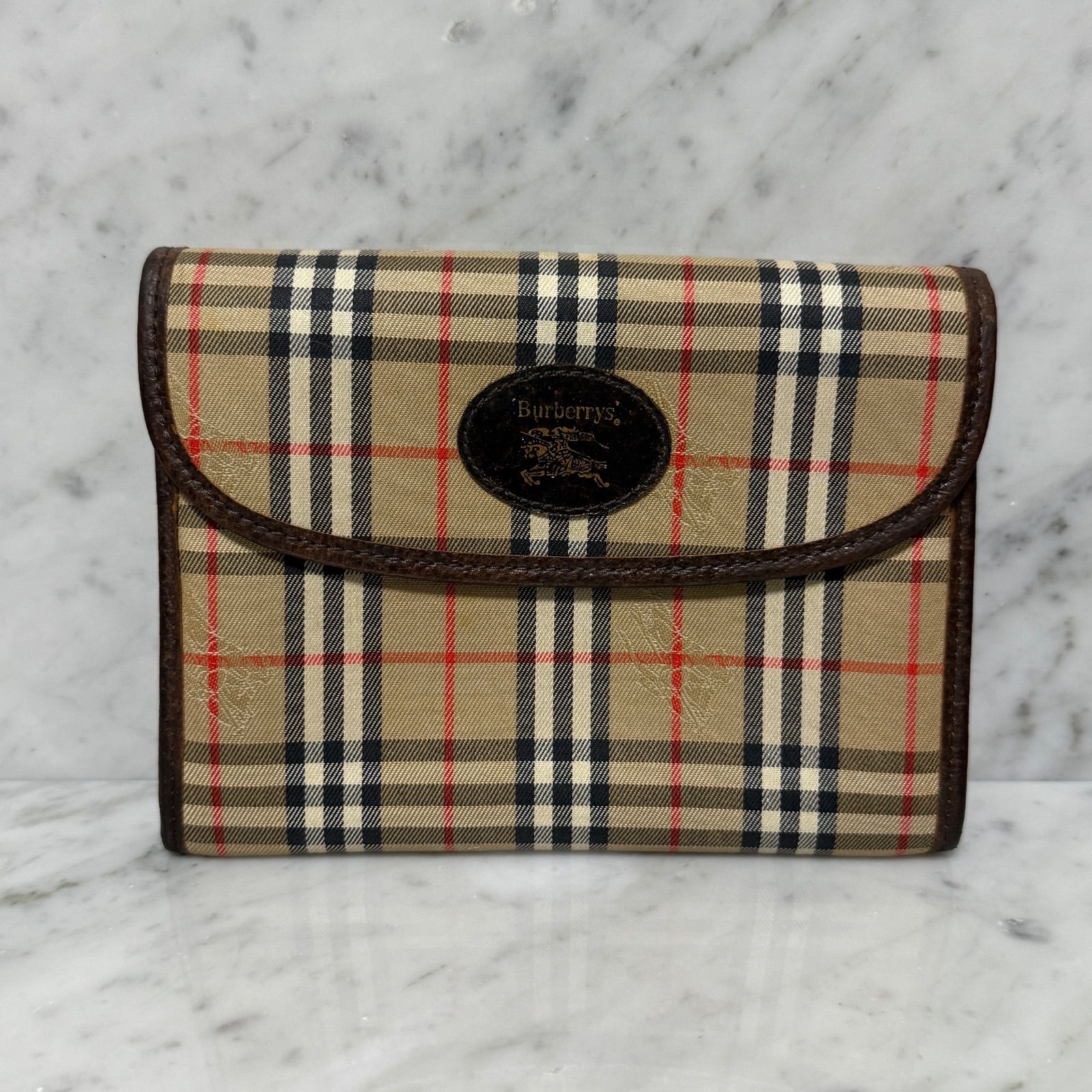 90s BURBERRY バーバリー ポーチ ミニセカンドバッグ ノバチェックシャドーホース ロゴ