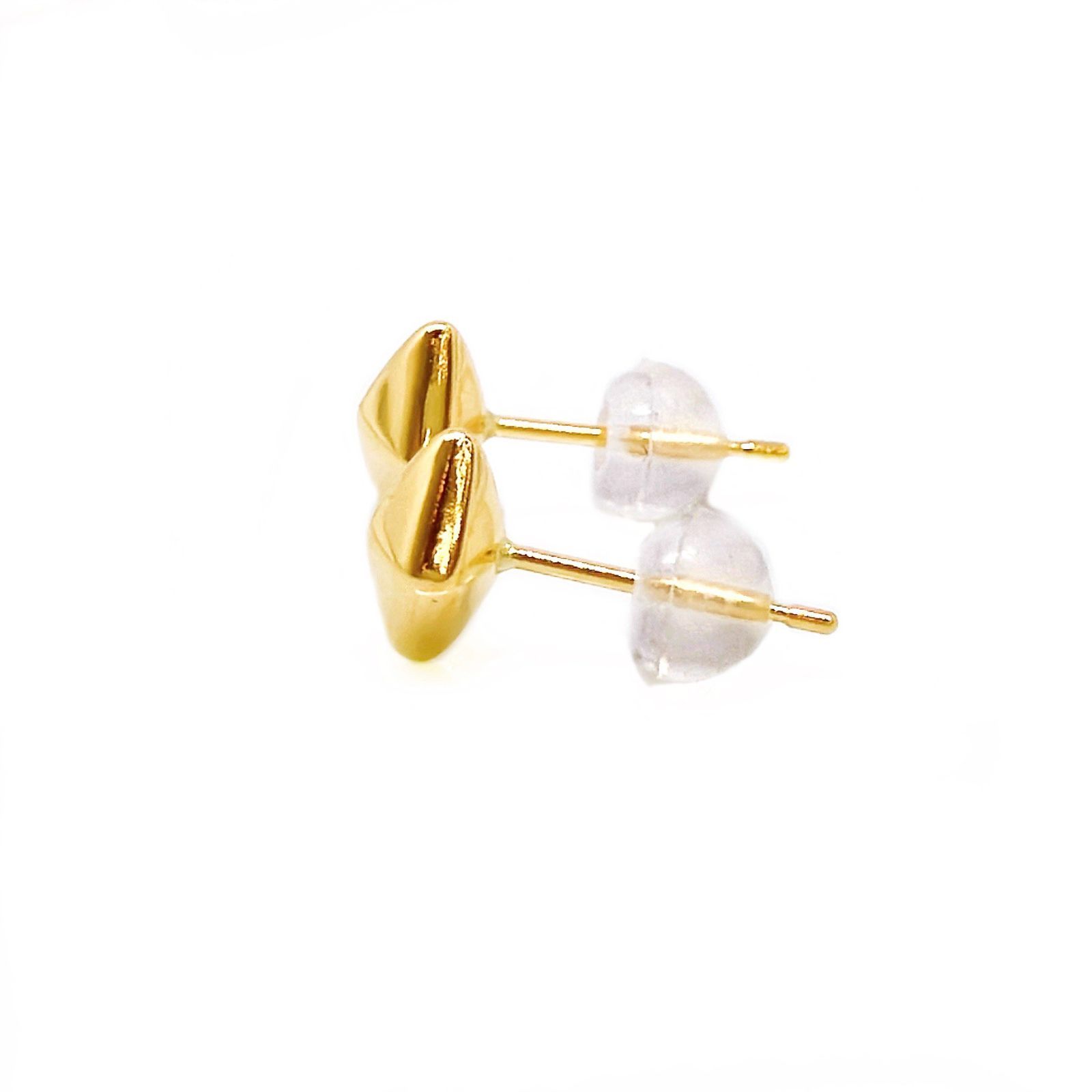 k18yg ダイヤモンド型 シンプル スタッドピアス 立体 地金 菱形 ひし形