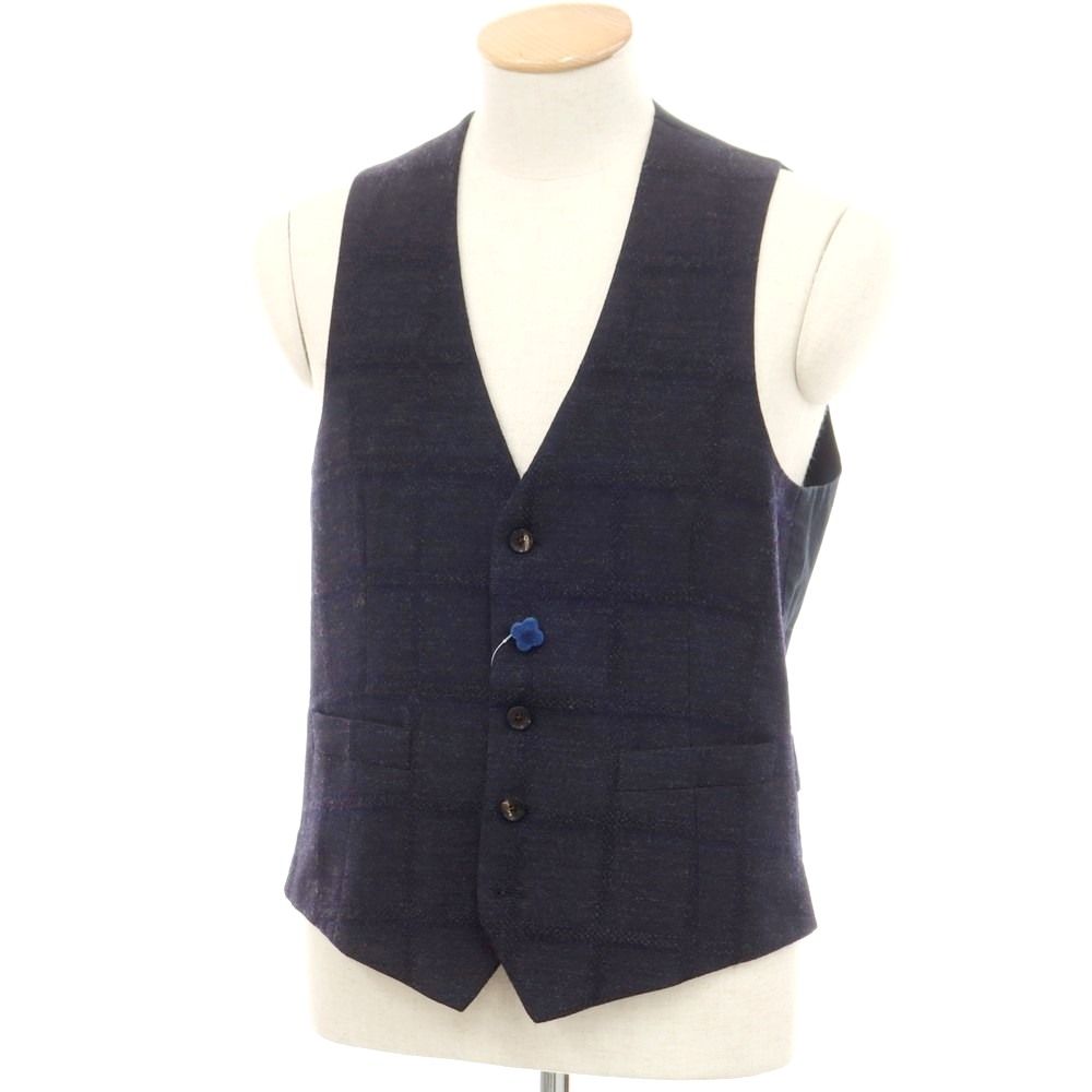 ラルディーニ LARDINI ウール チェック ベスト ジレ ネイビー【サイズ 