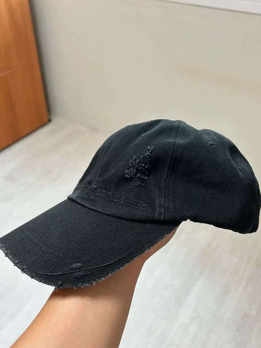 BLR ダメージ デニム ベースボールキャップ ブラック
