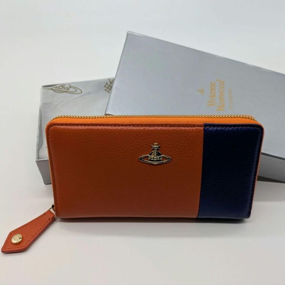Vivienne Westwood ☆長財布☆オレンジブルー レザー 光沢感 - メルカリ