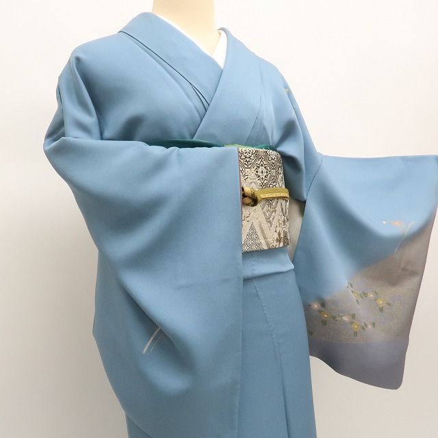 k31⭐️水色刺繍白花⭐️豪華絢爛綺麗身丈164cm裄丈68cm正絹付け下げ袷